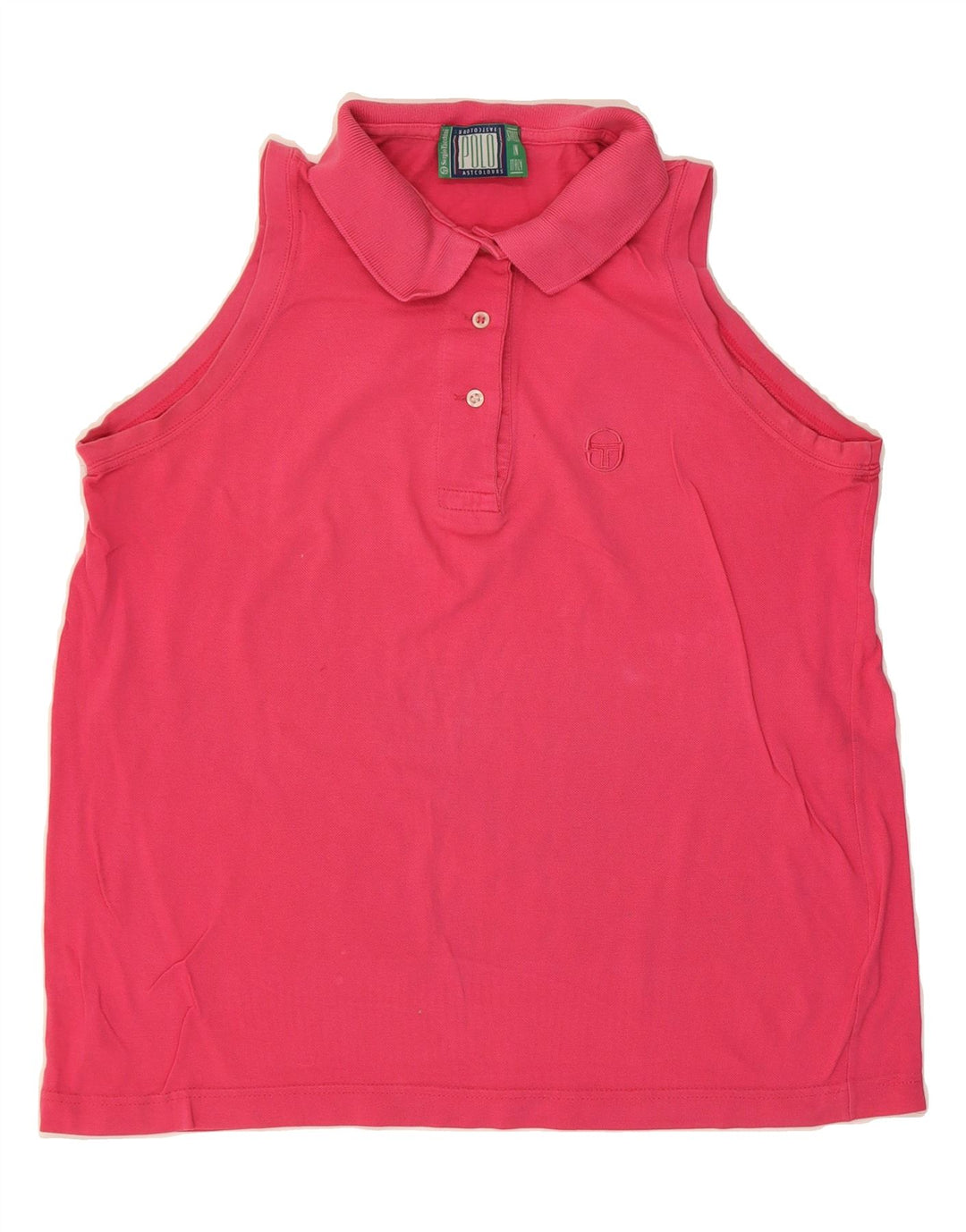 SERGIO TACCHINI Womens Sleeveless Polo Shirt UK 14 Medium Pink Vintage Sergio Tacchini and Second-Hand Sergio Tacchini from Messina Hembry 