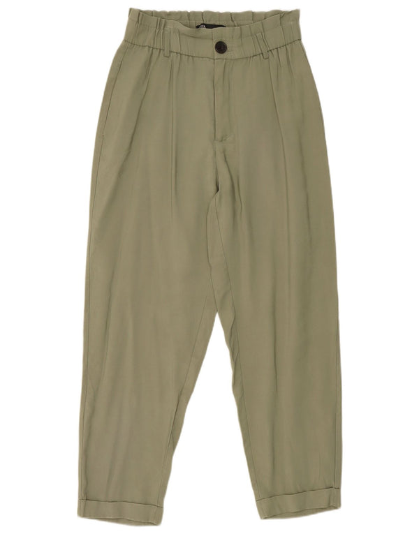 Женские укороченные брюки Zara, маленькие W27 L25, хаки, вискоза