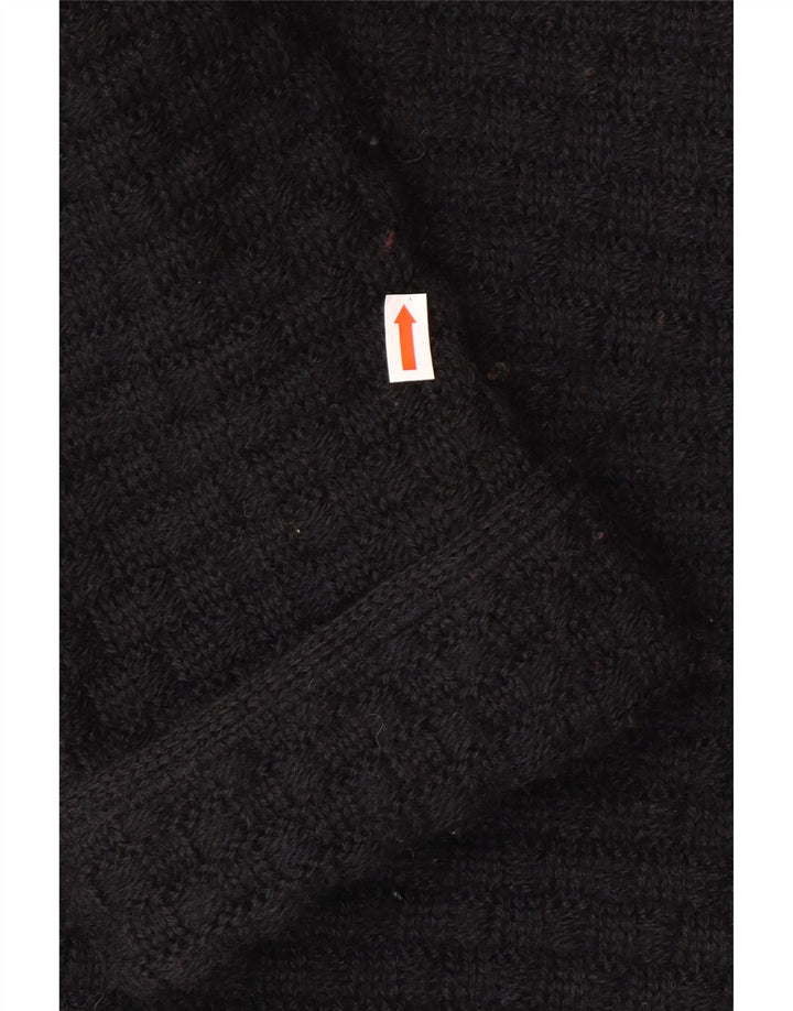 Винтажный женский кардиган-свитер UK 12, средний черный шерстяной