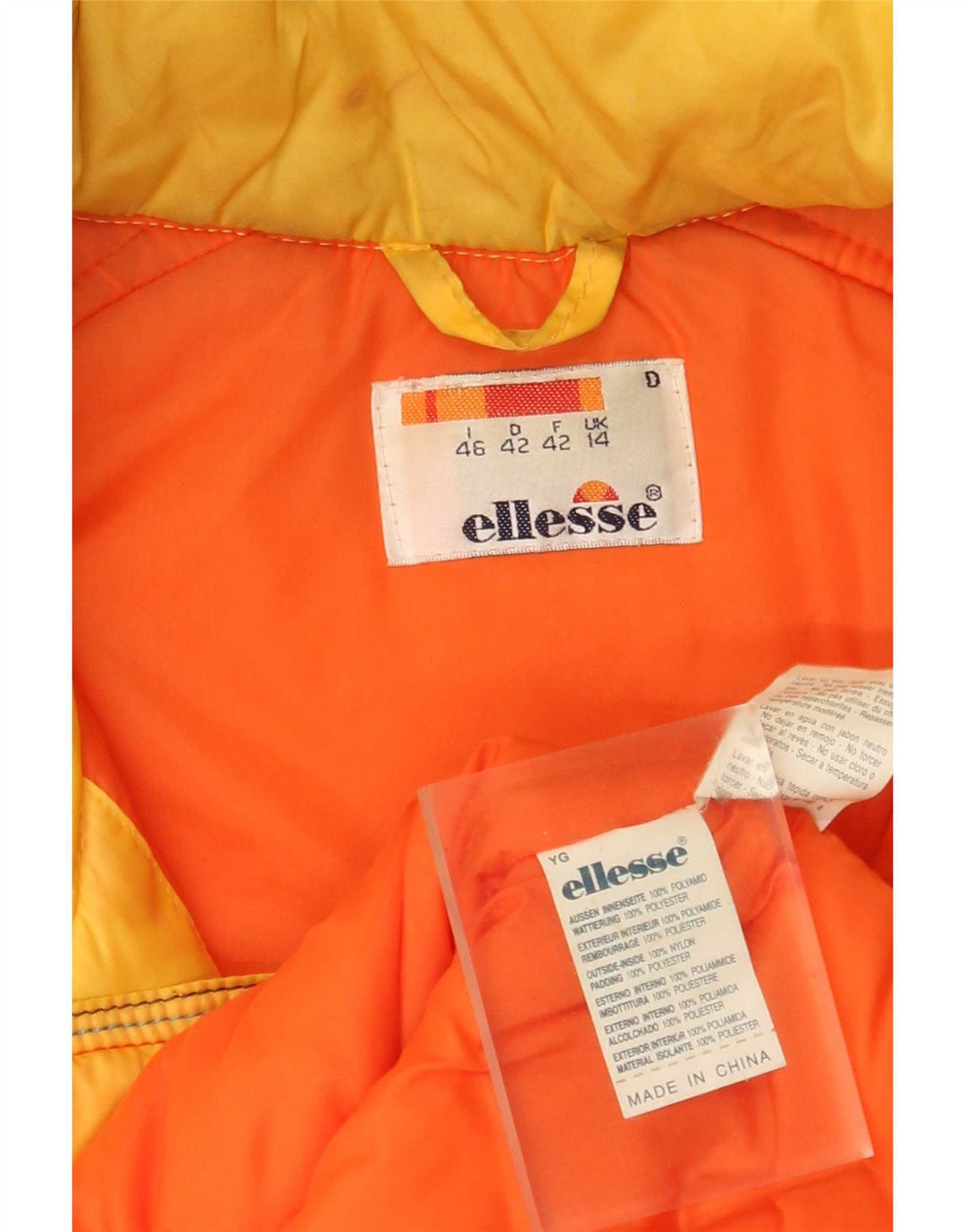 Женская лыжная куртка Ellesse Oversized с капюшоном UK 14, большая желтая с цветными блоками