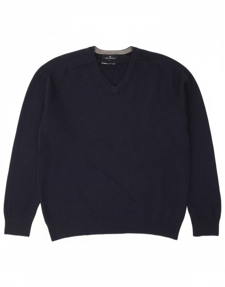 BLUE HARBOUR Mens V-Neck Jumper Sweater Medium Navy Blue Lambswool