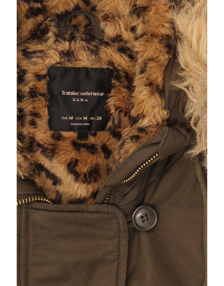Женская парка из шерпы с капюшоном Zara UK 14, средний хаки