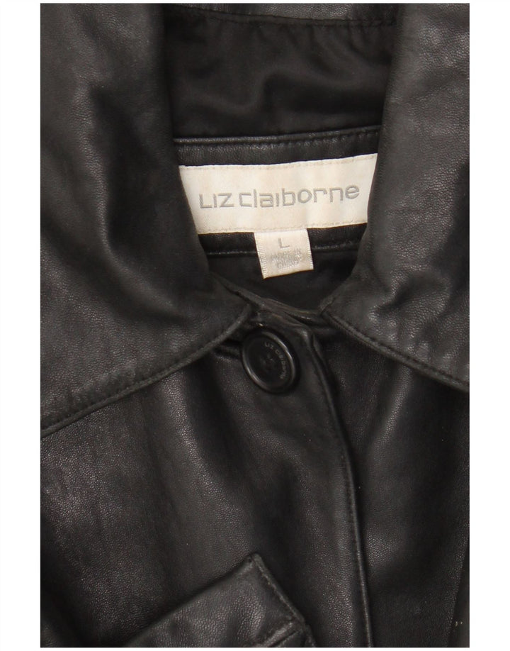 Liz Claiborne Женское кожаное пальто UK 16, большое черное кожаное