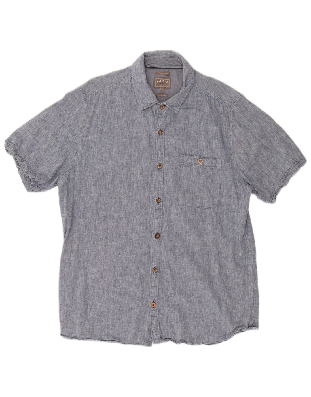 FAT FACE Mens Classic Fit Short Sleeve Shirt Medium Blue