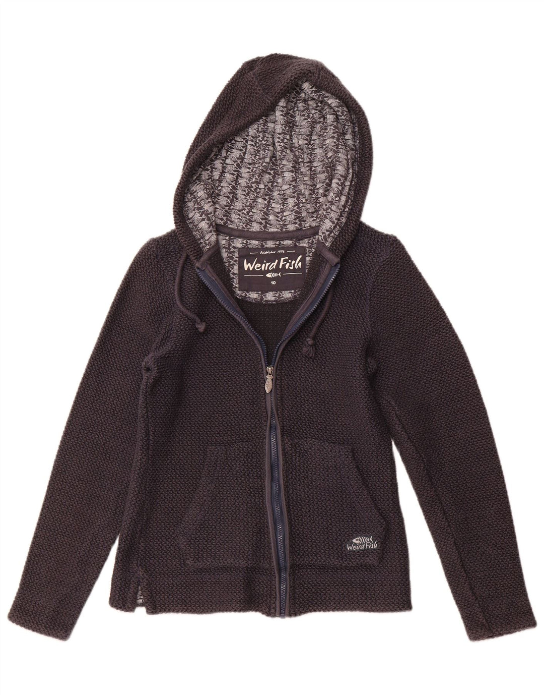 Женский свитер с капюшоном на молнии WEIRD FISH, размер UK 10, маленький, темно-синий, хлопок