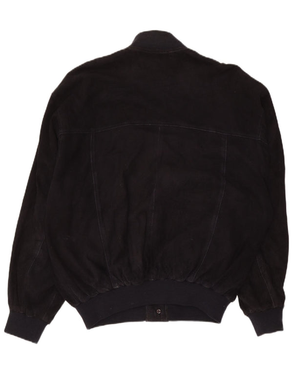 Винтажный мужской замшевый бомбер IT 52 XL Темно-синий кожаный