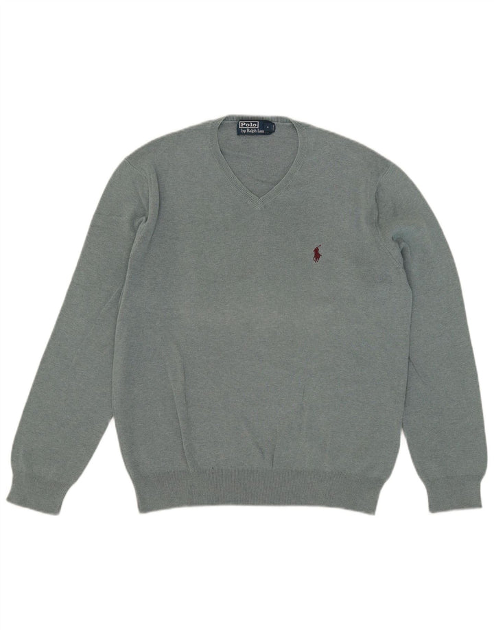 Мужской джемпер с v-образным вырезом Polo Ralph Lauren, средний серый хлопковый свитер