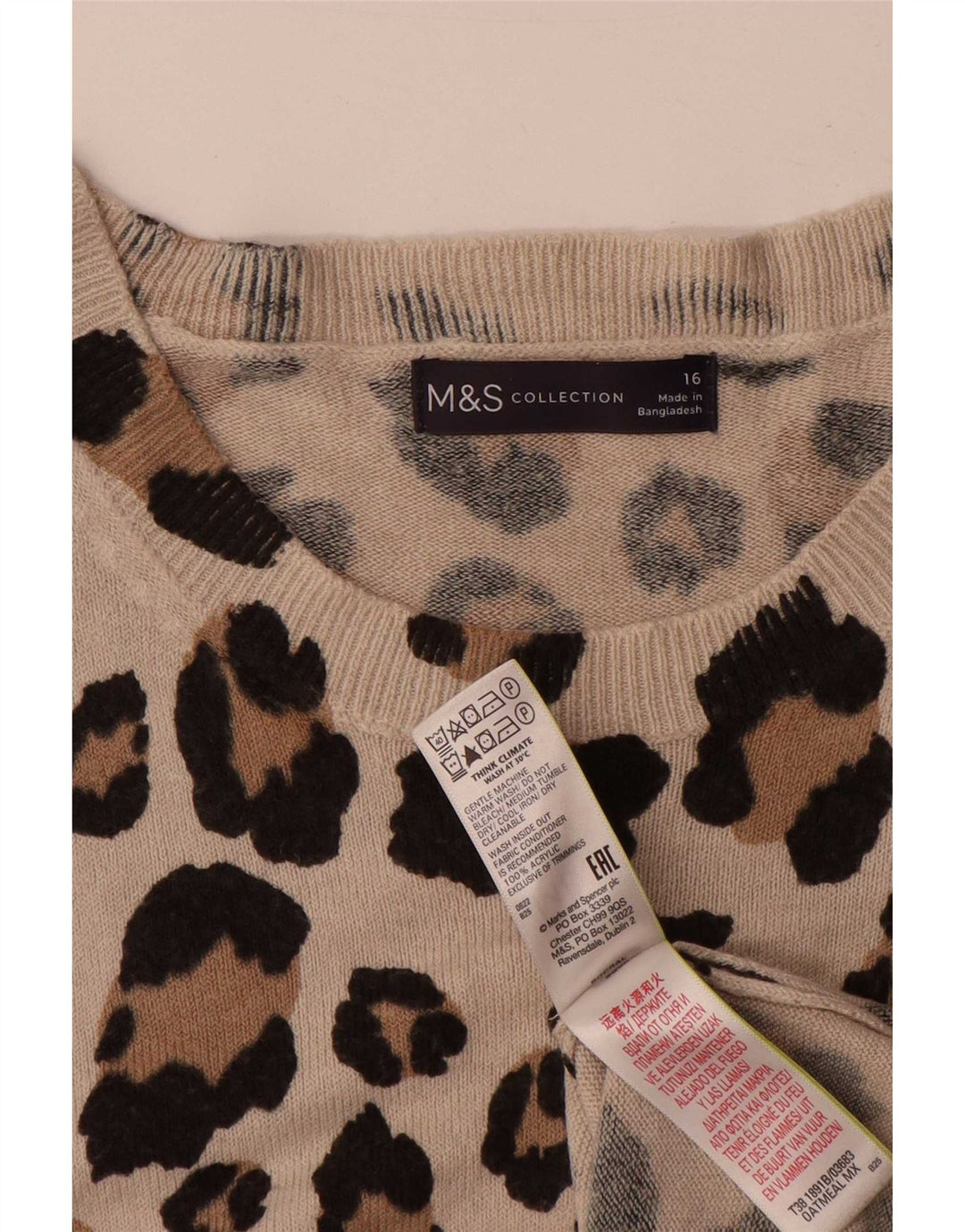 Женский джемпер с круглым вырезом Marks & Spencer, Великобритания, 16, большой, бежевый