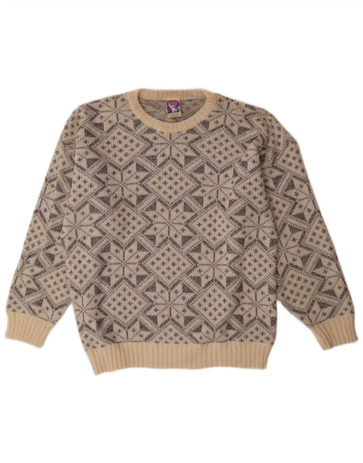 YESSICA Womens Crew Neck Jumper Sweater EU 40 Medium Off White Fair Isle