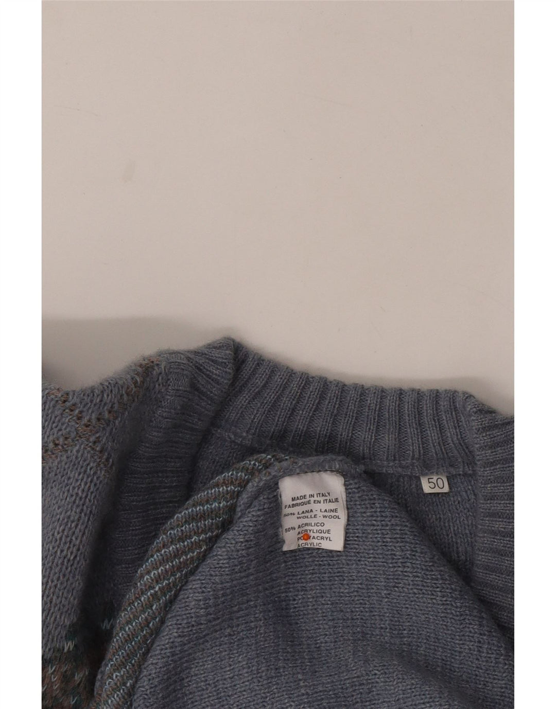 Мужской джемпер VINTAGE с v-образным вырезом IT 50, средний синий аргайл/ромб, шерсть