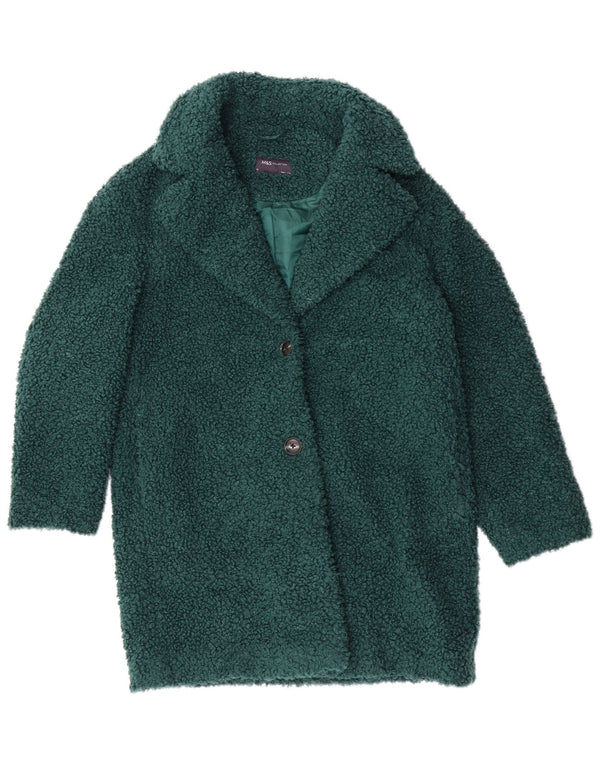 Marks & Spencer Womens Fleece Overcoat UK 12 Medium Green Polyester