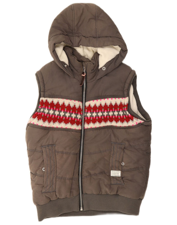 Женский утепленный жилет с капюшоном Superdry UK 18 XL, серый хлопок Fair Isle