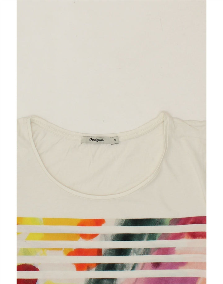 DESIGUAL Womens T-Shirt Top UK 14 Medium White Striped Vintage Desigual and Second-Hand Desigual from Messina Hembry 