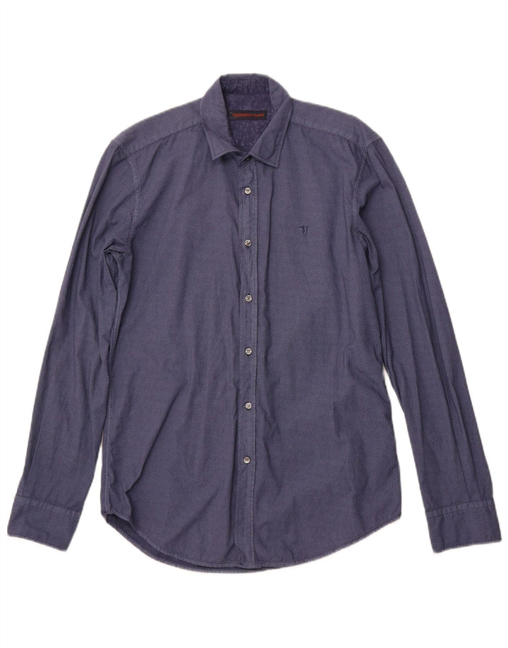 TRUSSARDI JEANS Мужская рубашка, размер 38, средний, темно-синий, хлопок с геометрическим рисунком