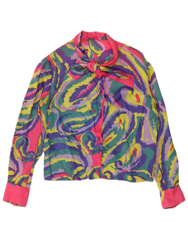 ВИНТАЖНАЯ женская блузка-рубашка с завязками спереди, Великобритания 14, большой разноцветный пейсли