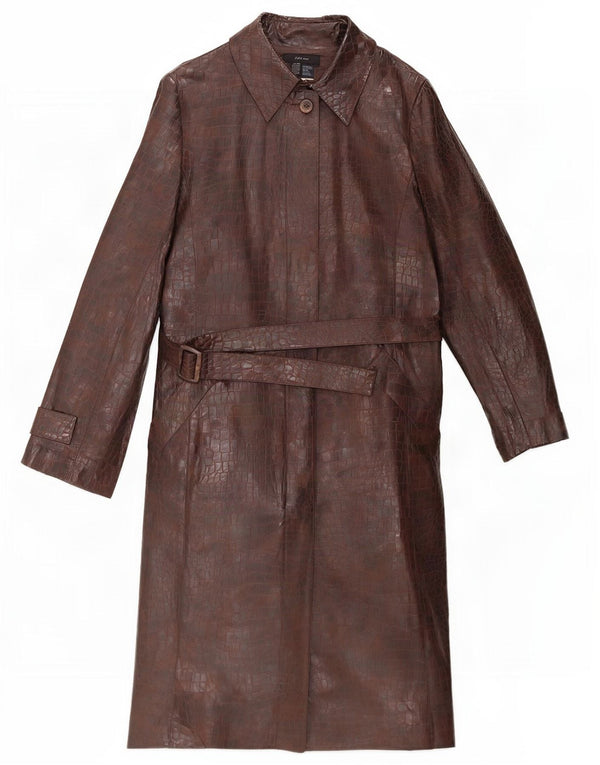 Zara Womens Faux Leather Overcoat UK 12 Medium Brown Animal Print Polyester