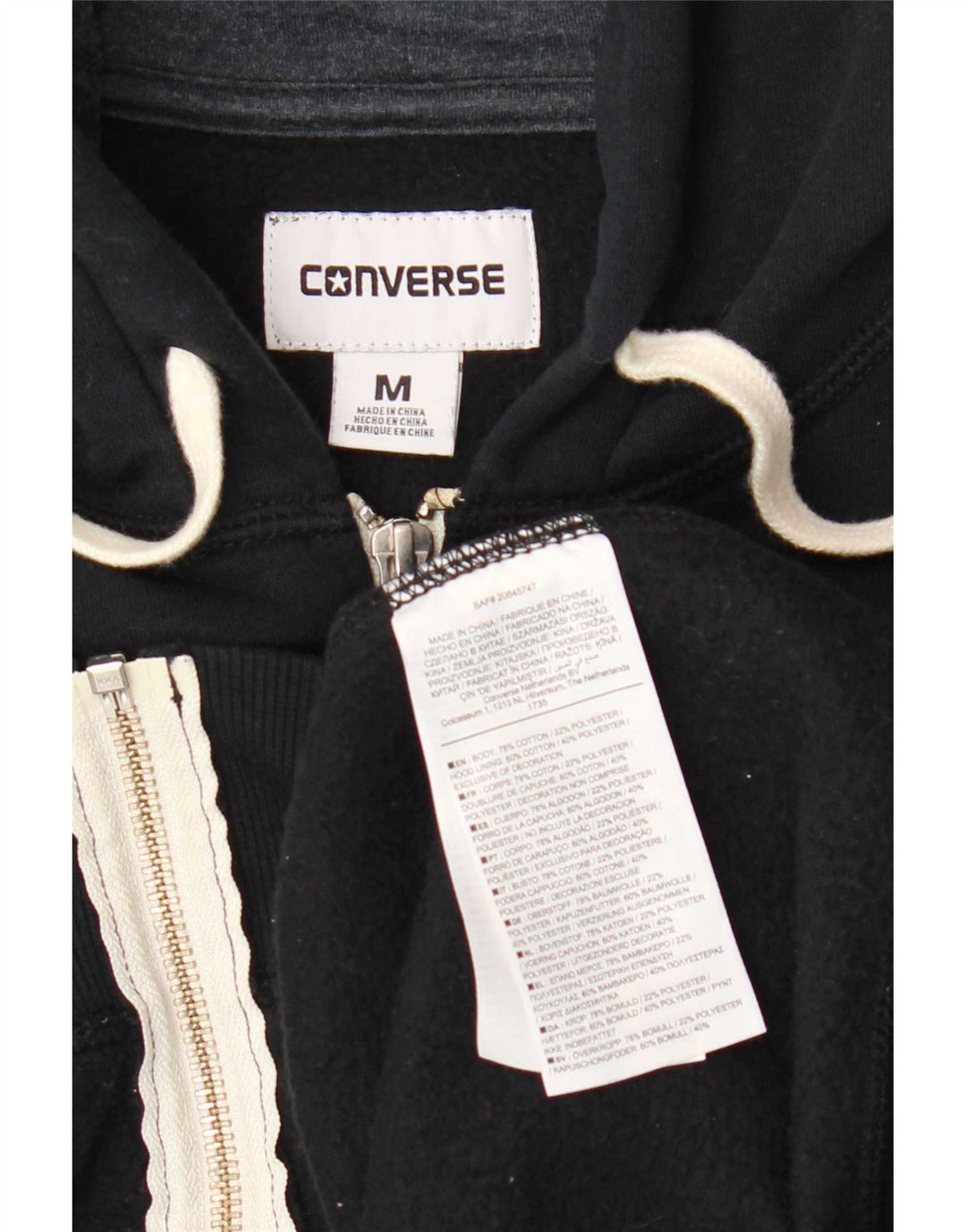 Мужской свитер с капюшоном на молнии Converse среднего размера, темно-синий, хлопковый