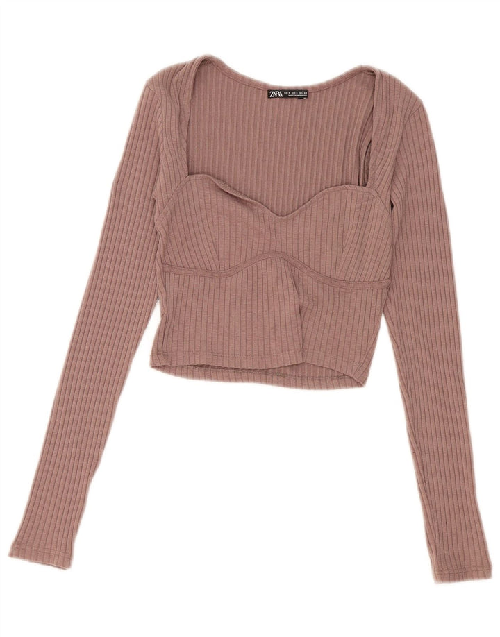 Женский укороченный топ Zara с длинным рукавом UK 8, маленький розовый полиэстер