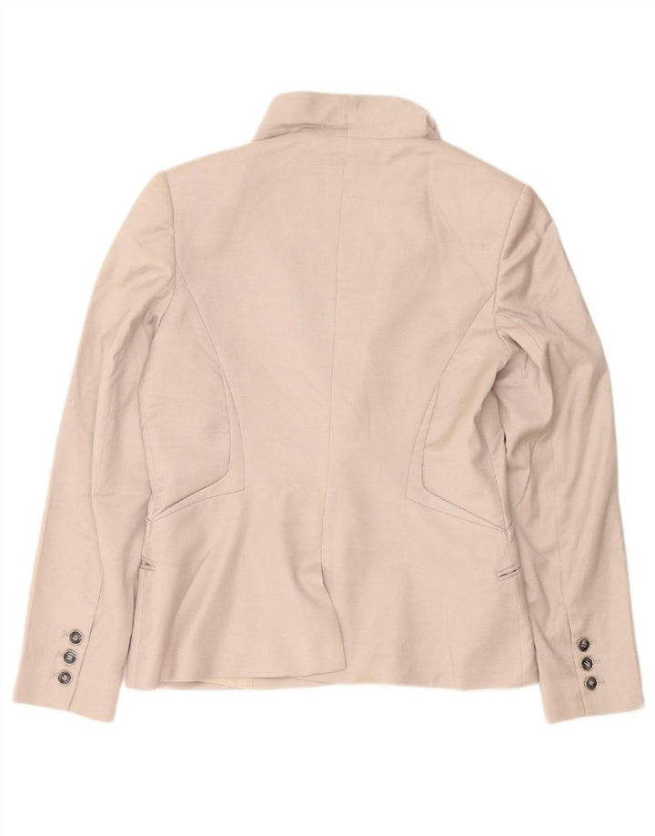 JAEGER Womens 1 Button Blazer Jacket UK 10 Small Beige Cotton