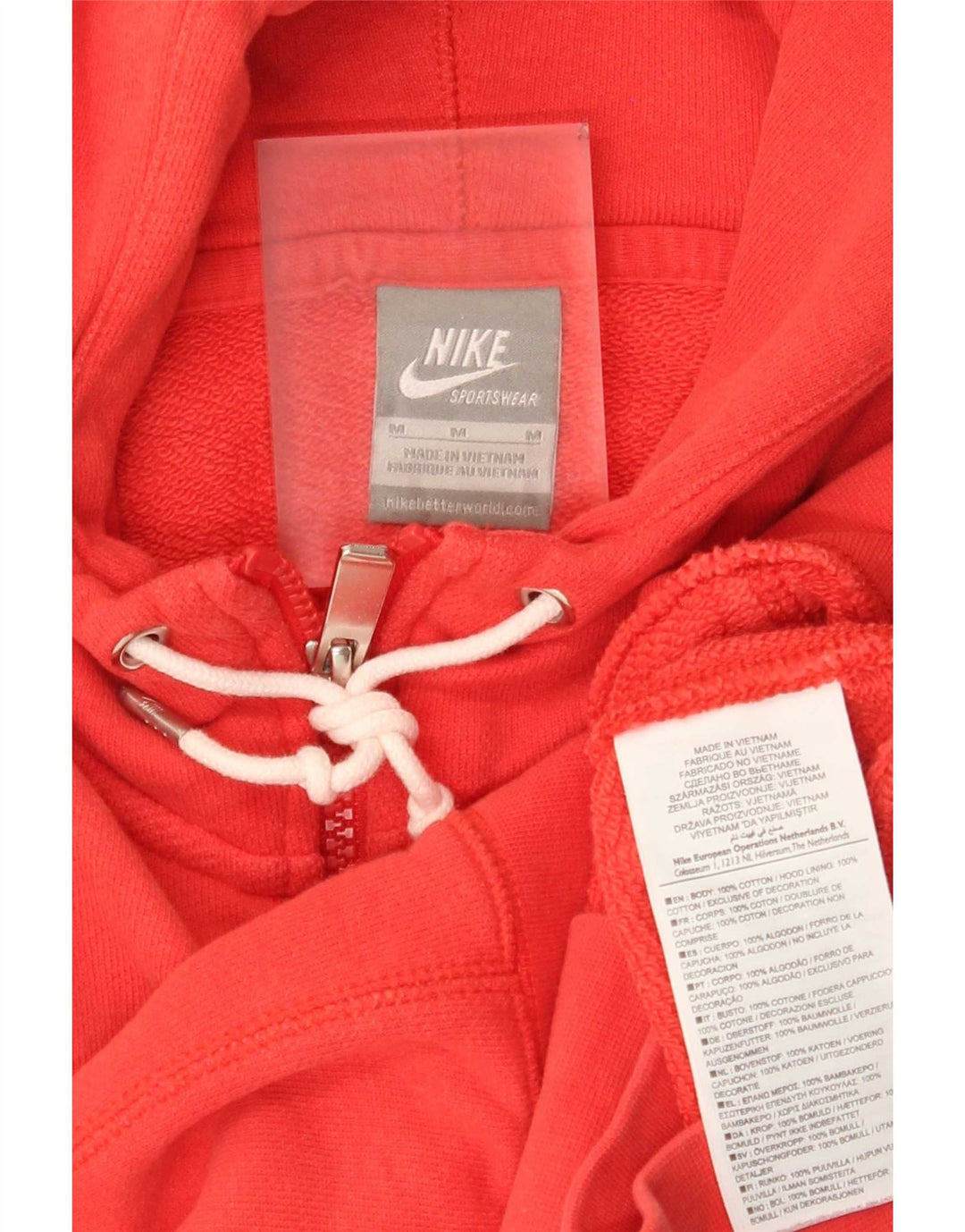 Женский свитер с капюшоном на молнии Nike UK 14, хлопковый средний красный
