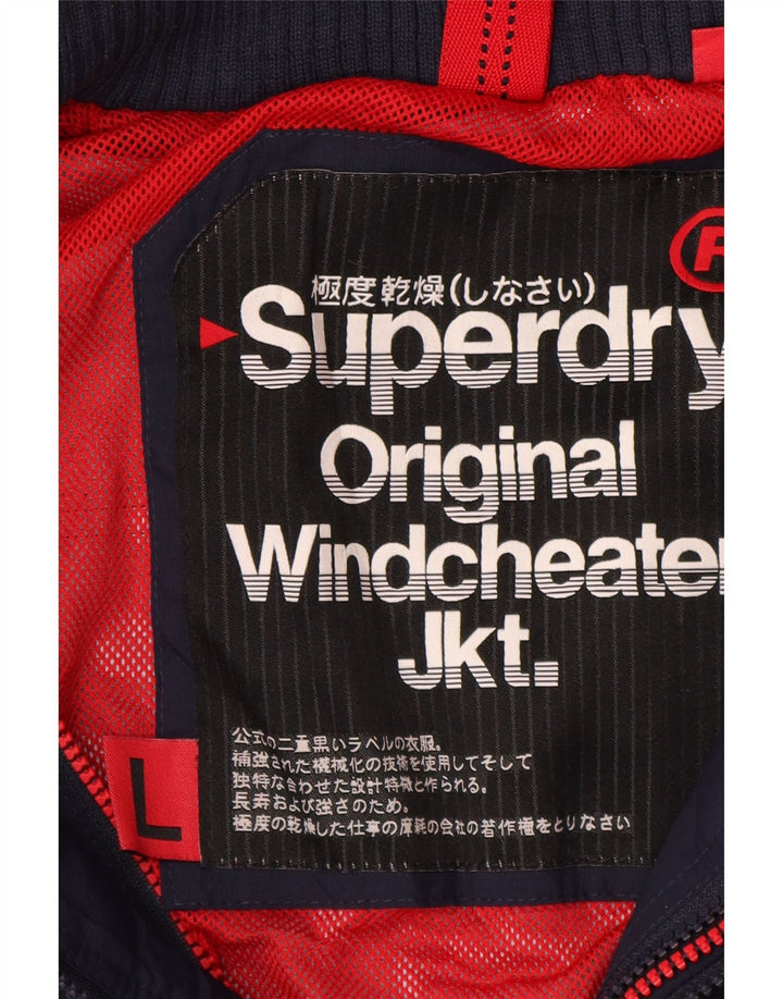 SUPERDRY Мужская ветровка с капюшоном, куртка UK 40, большая темно-синяя