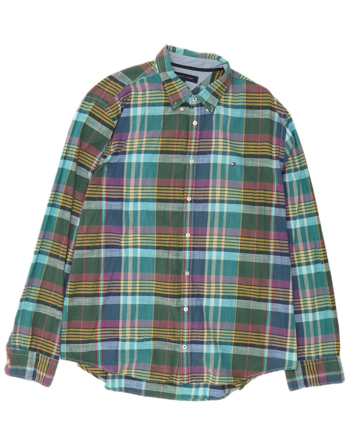 Мужская рубашка Tommy Hilfiger XL в бирюзовую клетку, хлопок