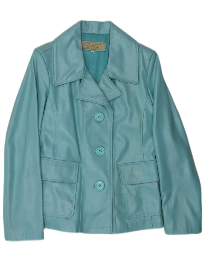 Женская кожаная куртка VINTAGE UK 10, маленькая синяя кожаная