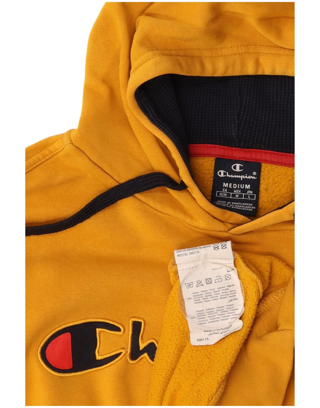 CHAMPION Mens Graphic Hoodie Jumper Medium Yellow Cotton