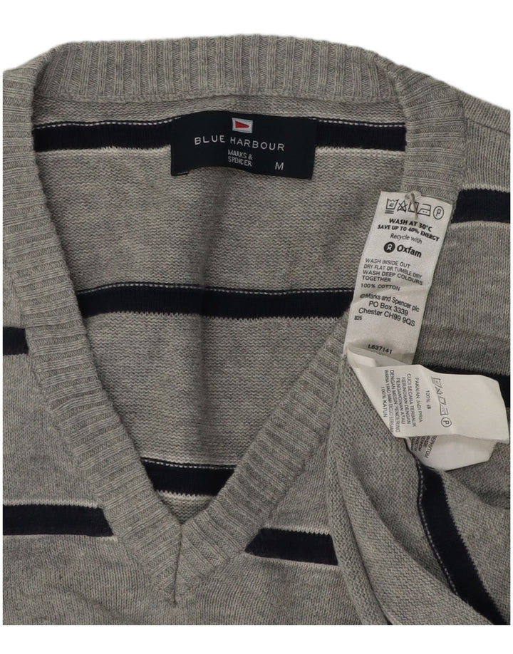 Мужской джемпер с v-образным вырезом Marks & Spencer Blue Harbour, средний серый в полоску