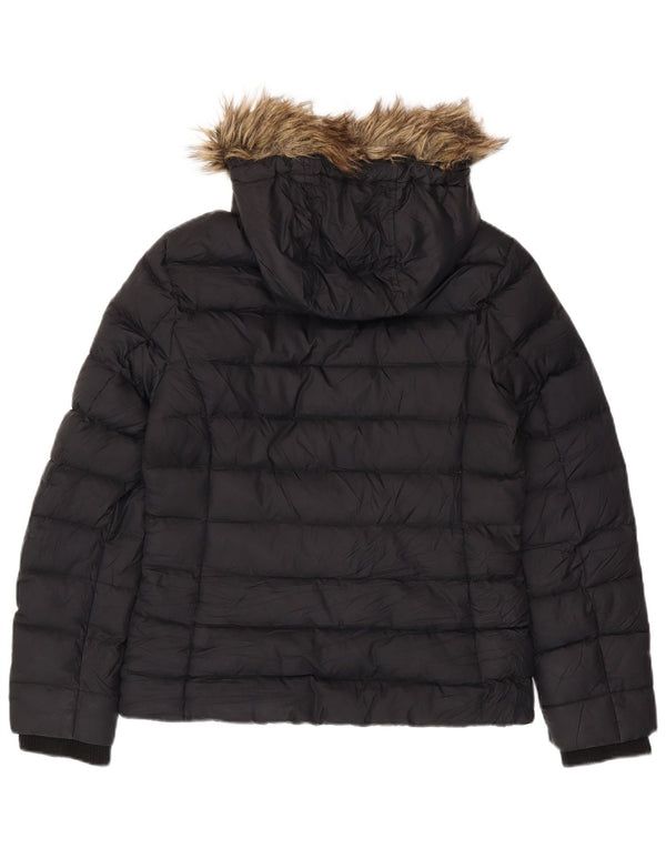 TOMMY HILFIGER Женская стеганая куртка с капюшоном UK 16, большая черная полиэстер