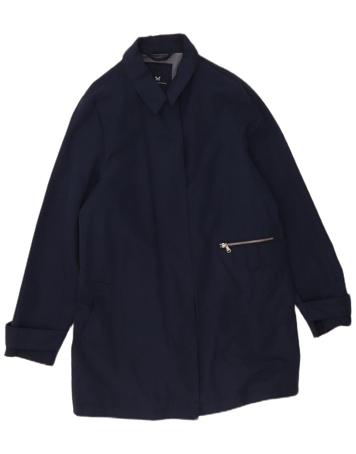 CREW CLOTHING Womens Overcoat UK 14 Large Navy Blue Cotton