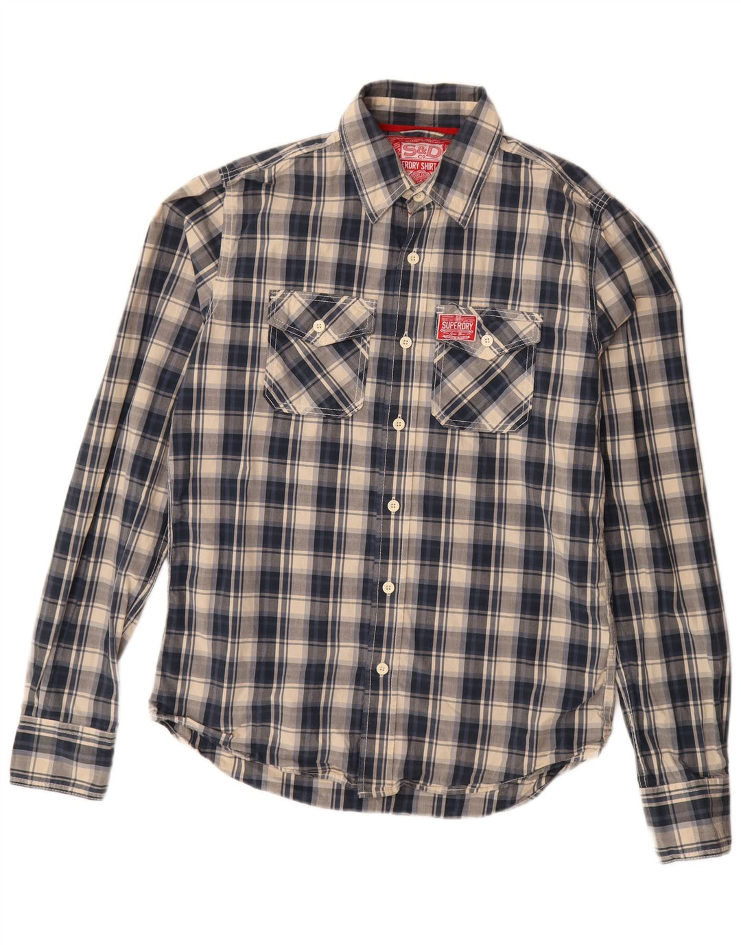 Мужская рубашка Superdry большого размера, темно-синяя клетка, хлопок
