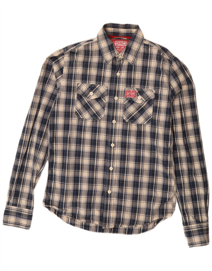 Мужская рубашка Superdry большого размера, темно-синяя клетка, хлопок