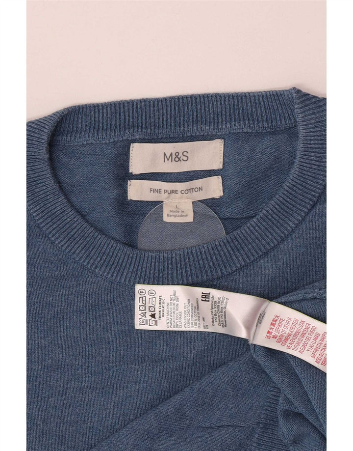 Мужской джемпер с круглым вырезом Marks & Spencer, большой синий хлопковый свитер