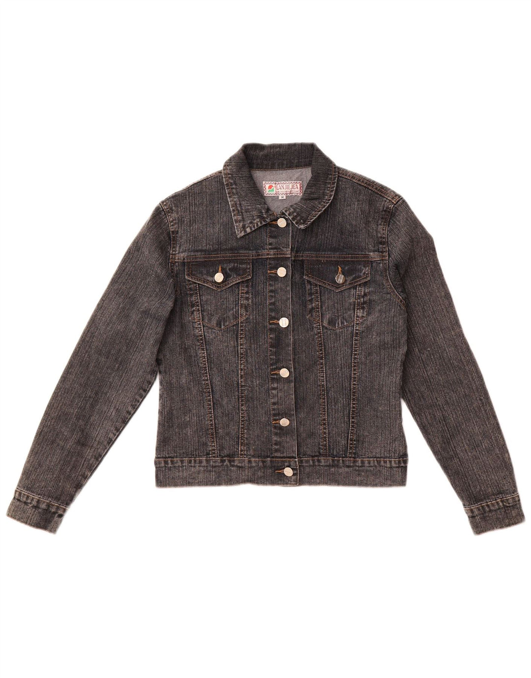 Винтажная женская укороченная джинсовая куртка UK 12, хлопок среднего серого цвета