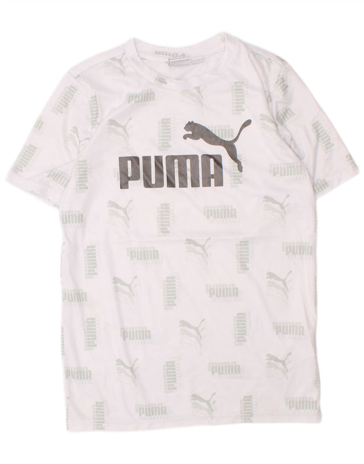 Футболка с рисунком Puma для мальчиков, топ 7–8 лет, маленький размер, белый полиэстер