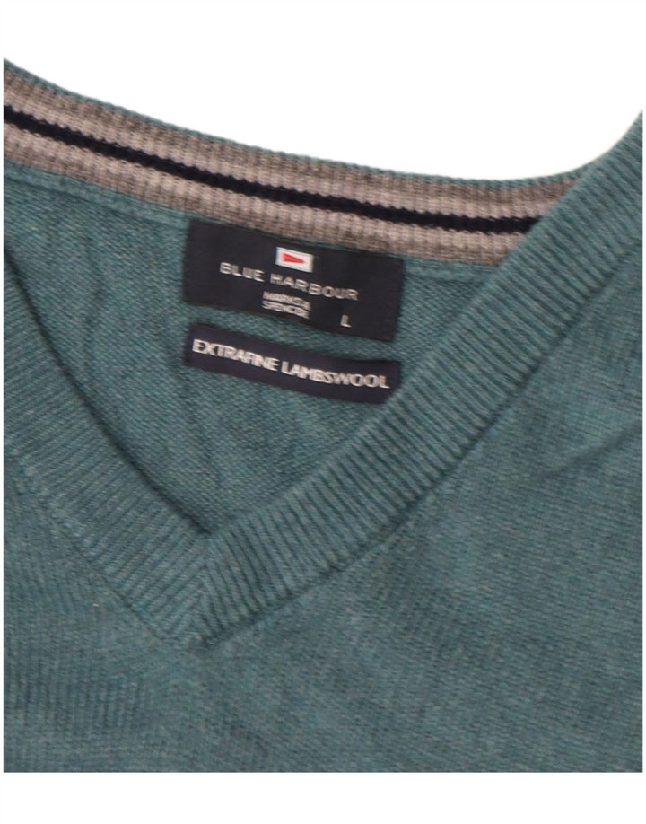 Мужской джемпер с v-образным вырезом Marks & Spencer Blue Harbour, большой зеленый