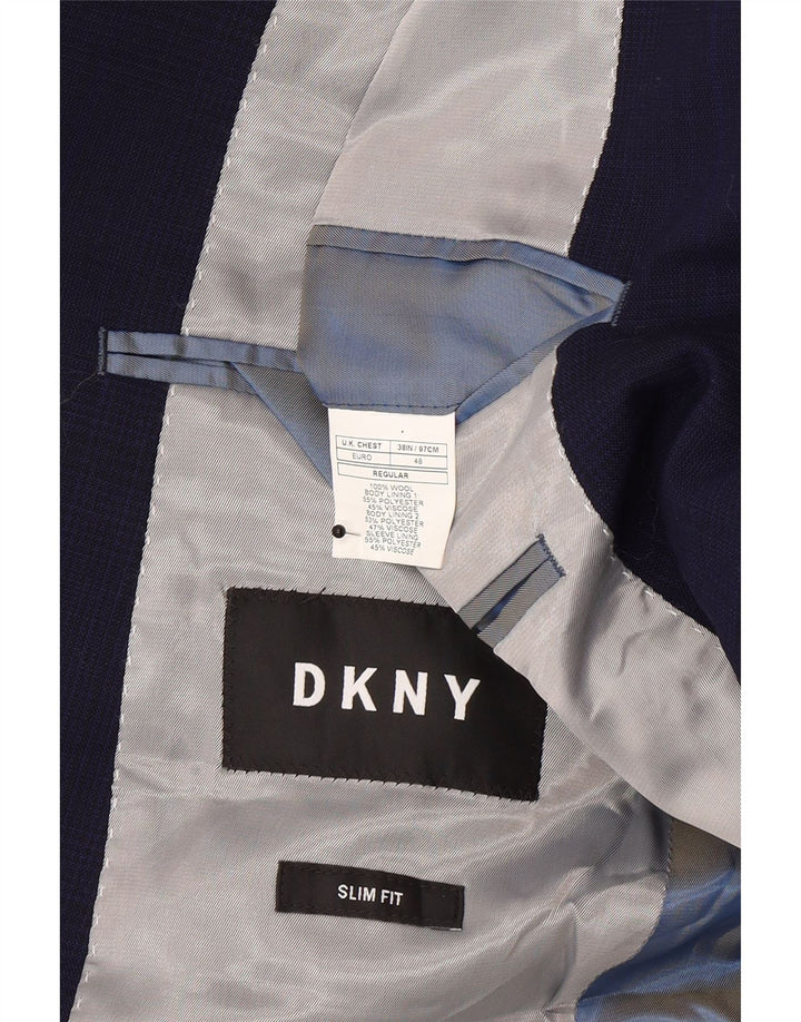 Мужской приталенный пиджак Dkny с 2 пуговицами, Великобритания 38, средний темно-синий, шерстяной