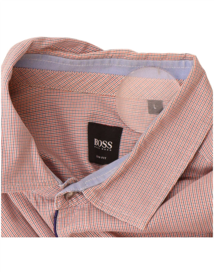 Мужская приталенная рубашка в клетку Hugo Boss, большой оранжевый хлопок с узором «гусиные лапки»