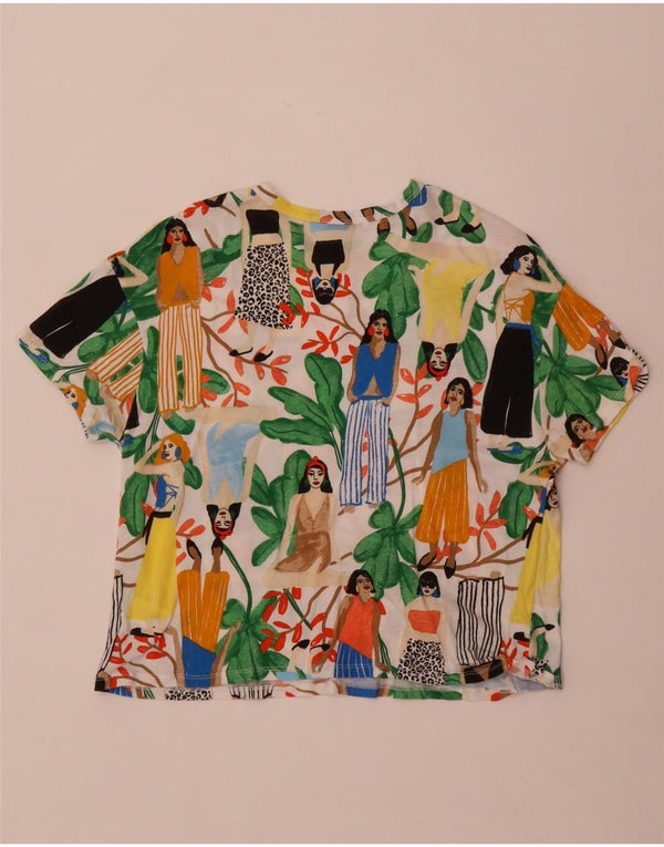 Женская укороченная футболка с графическим рисунком Zara UK 14, средний разноцветный хлопок