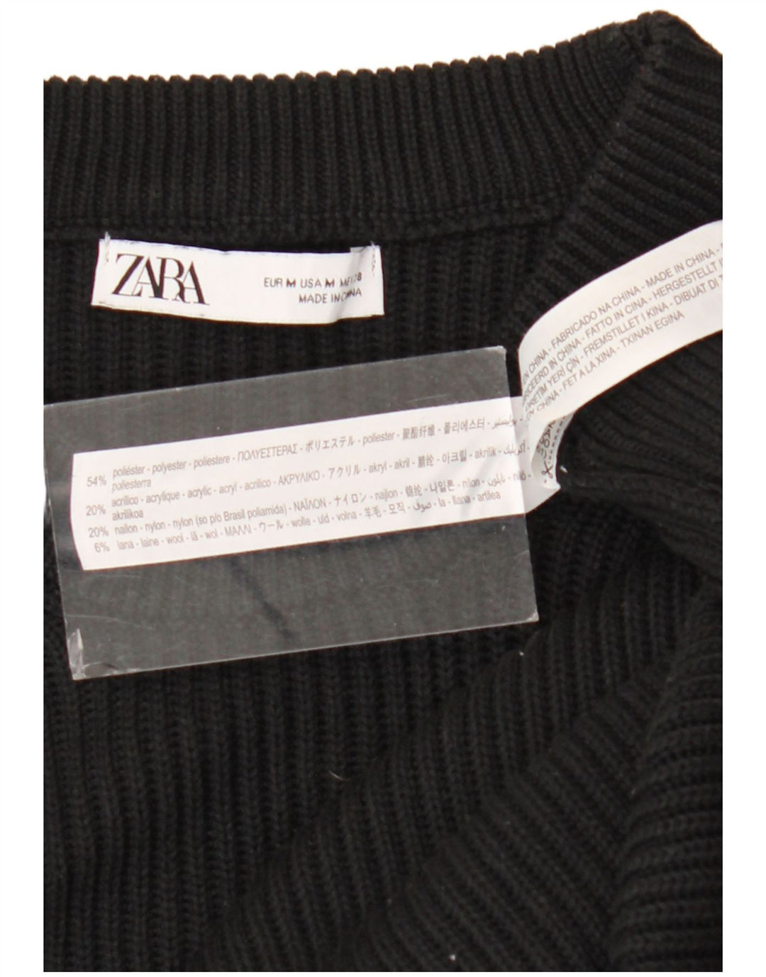 Мужской джемпер с круглым вырезом Zara, средний черный полиэстер