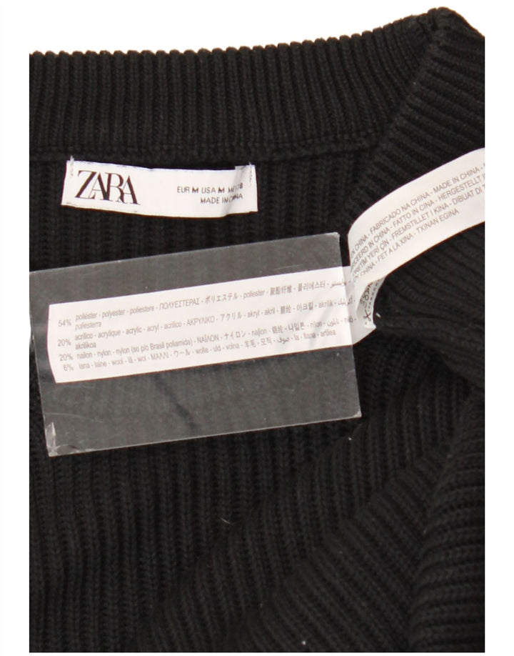 Мужской джемпер с круглым вырезом Zara, средний черный полиэстер