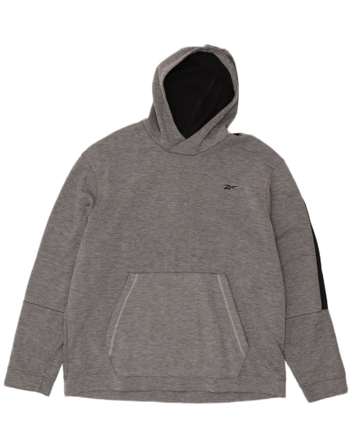 Мужская толстовка с капюшоном Reebok XL серая, полиэстер с цветными блоками