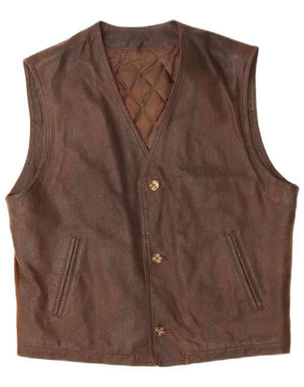VINTAGE Мужской кожаный жилет большой коричневый