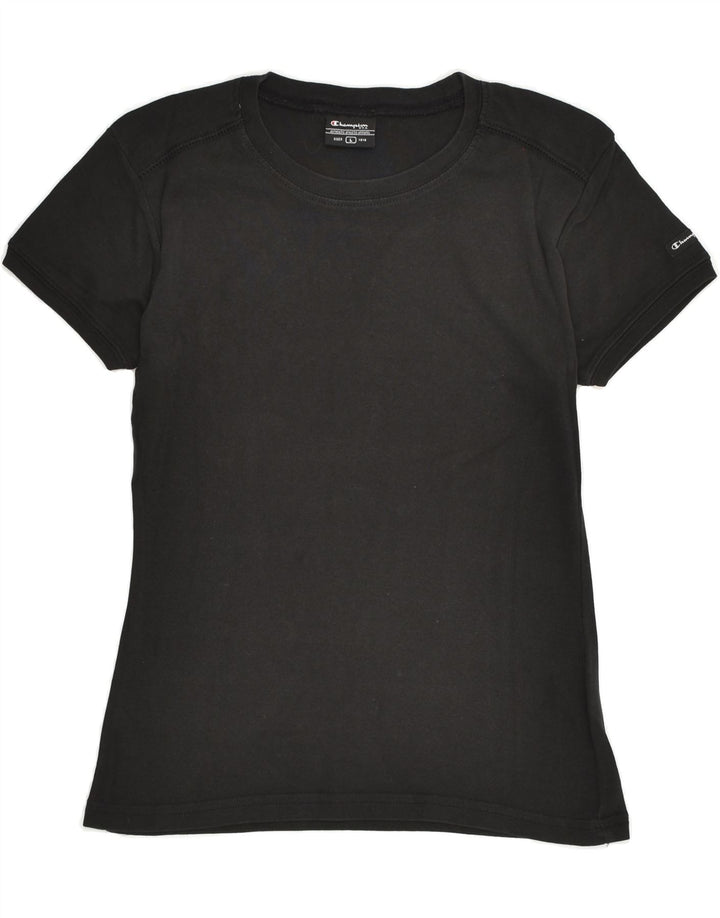 CHAMPION Womens T-Shirt Top UK 14 Large Black Cotton | Vintage Champion | Thrift | Second-Hand Champion | Used Clothing | Messina Hembry 
