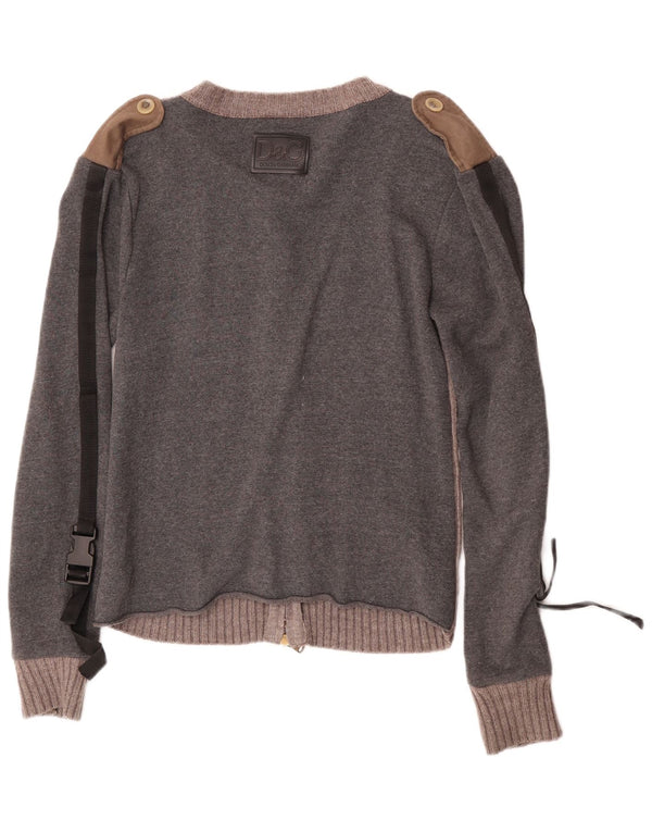 Мужской кардиган Dolce & Gabbana UK 10, маленький серый хлопок с цветными блоками