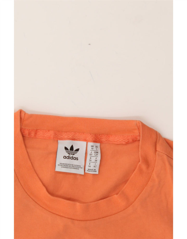 ADIDAS Womens Graphic T-Shirt Top UK 10 Small Orange Polyester Classic Vintage Adidas and Second-Hand Adidas from Messina Hembry 