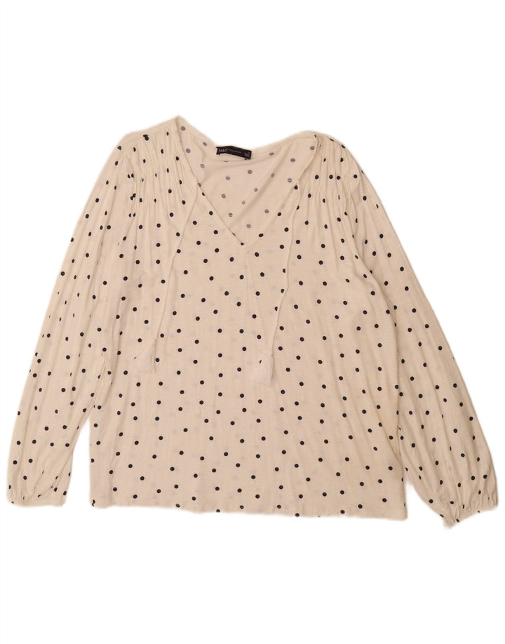 Женский топ с длинным рукавом Marks & Spencer UK 14, большой Off White Spotted