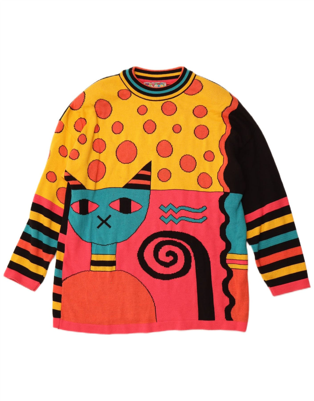 ВИНТАЖНЫЙ женский джемпер с круглым вырезом, Великобритания, 16, большой, разноцветный