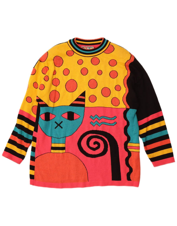VINTAGE Womens Crew Neck Jumper Sweater UK 16 Large Multicoloured